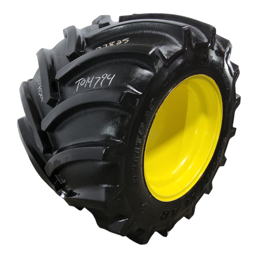 [T014794] LSW1100/35R32 Goodyear Farm Optitrac R-1W on John Deere Yellow 12-Hole Formed Plate 85%