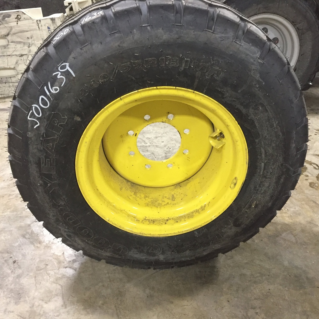 440/55R18 Goodyear Farm Implement Radial FS24 I-1 on John Deere Yellow 8-Hole Formed Plate 99%