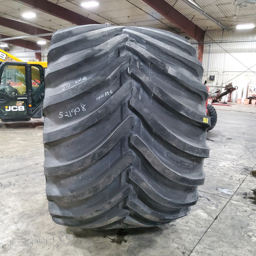 LSW 1400/30R46 Goodyear Farm Optitrac R-1W on John Deere Yellow 10-Hole Formed Plate