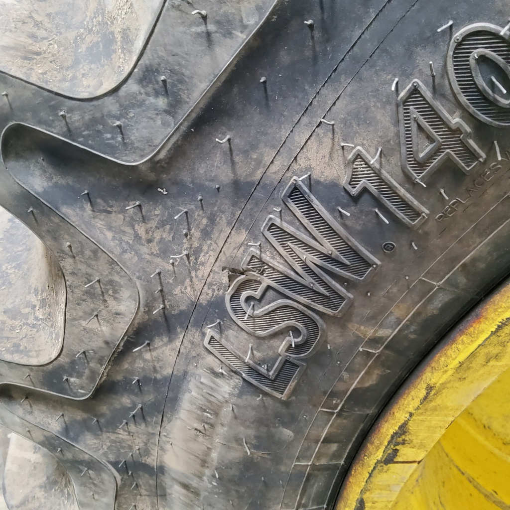 LSW 1400/30R46 Goodyear Farm Optitrac R-1W on John Deere Yellow 10-Hole Formed Plate
