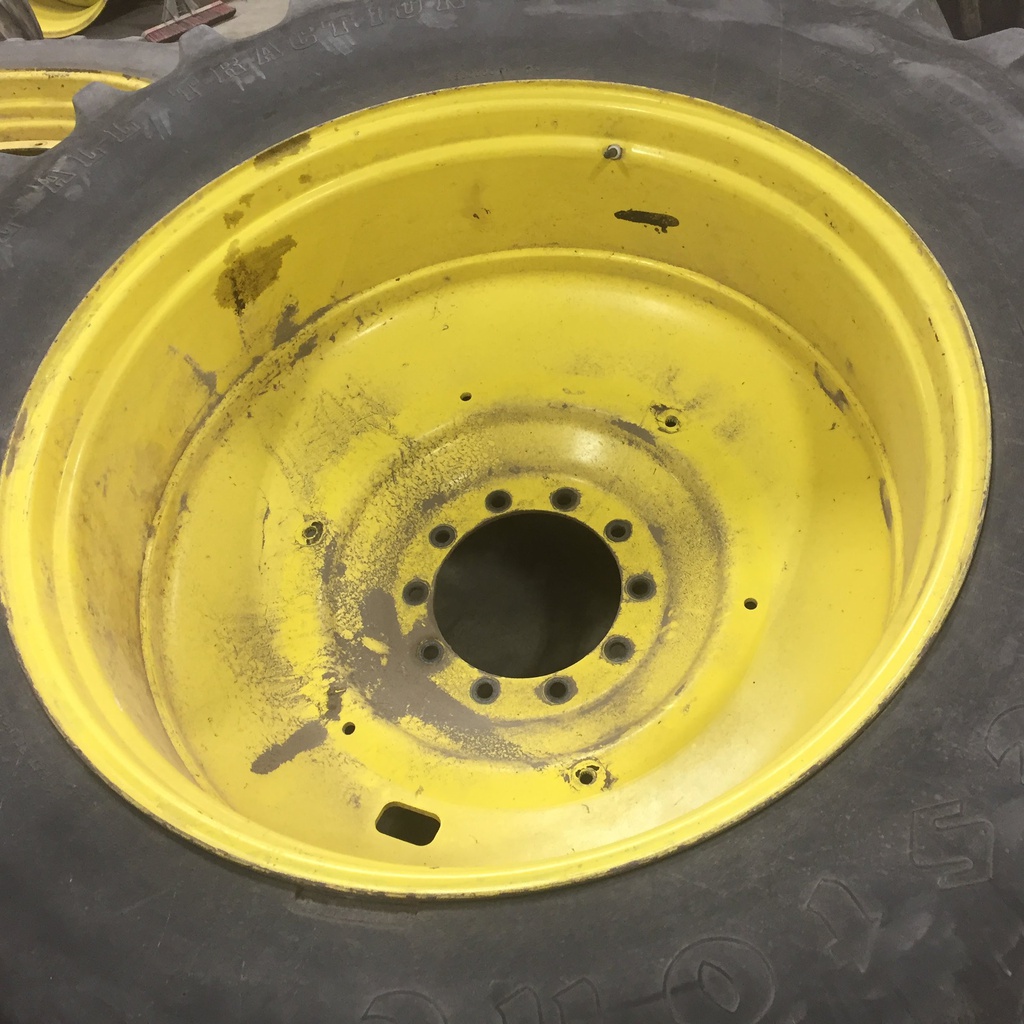 20.8/R42 Firestone Radial All Traction 23 R-1 on John Deere Yellow 10-Hole Formed Plate W/Weight Holes 55%