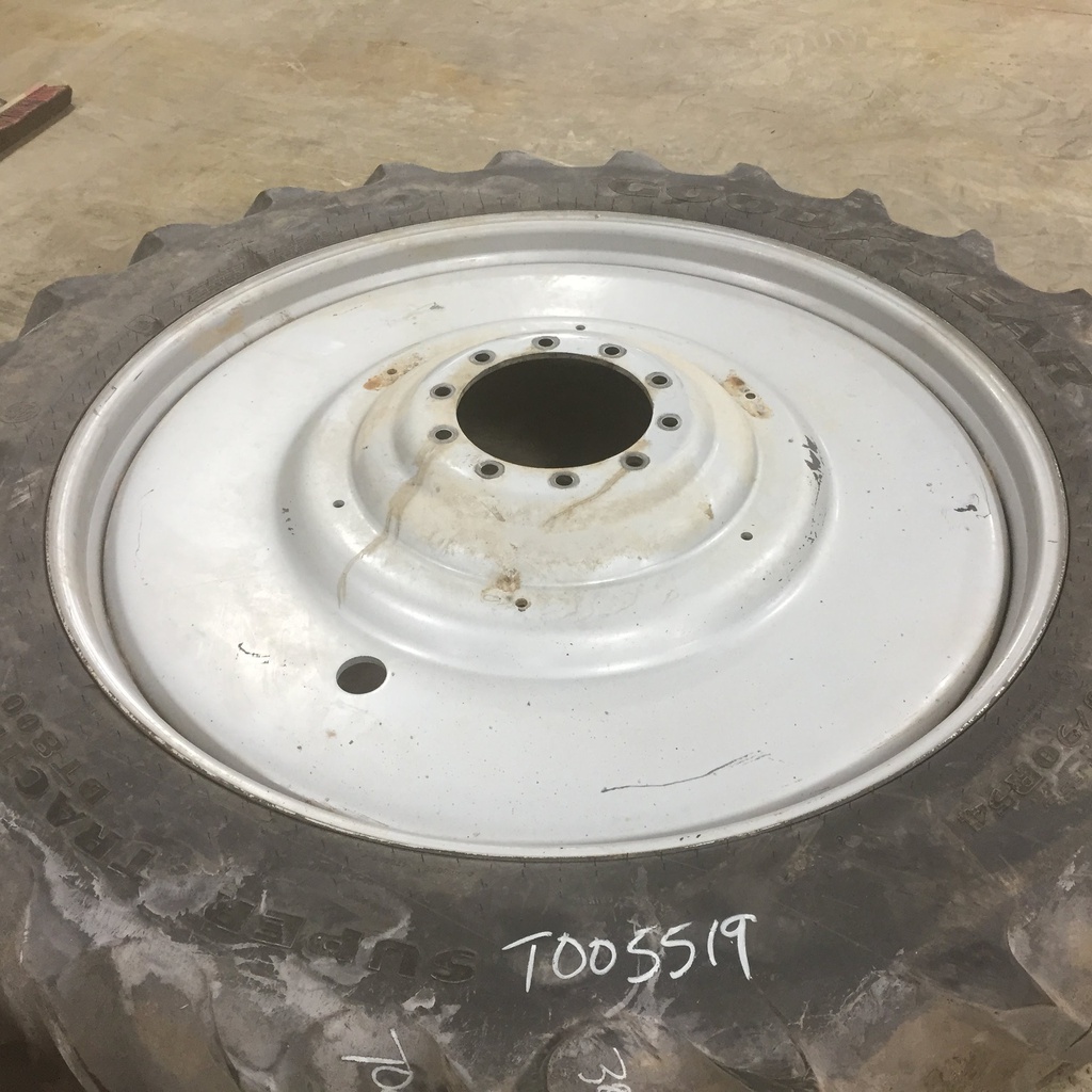 380/90R54 Goodyear Farm DT800 Super Traction R-1W on Case IH Silver Mist 10-Hole Formed Plate W/Weight Holes 40%