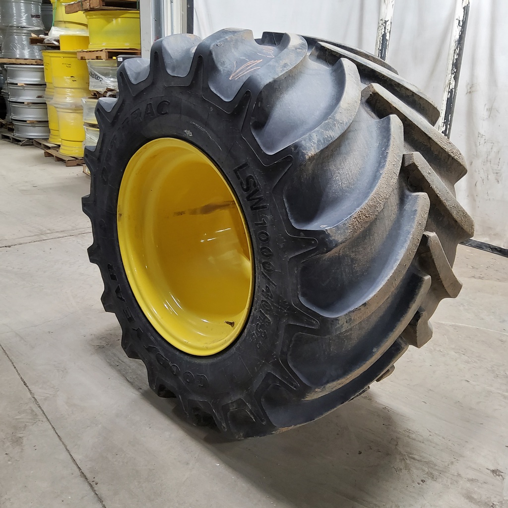 LSW 1000/40R32 Goodyear Farm Optitrac R-1W on John Deere Yellow 12-Hole Formed Plate 85%