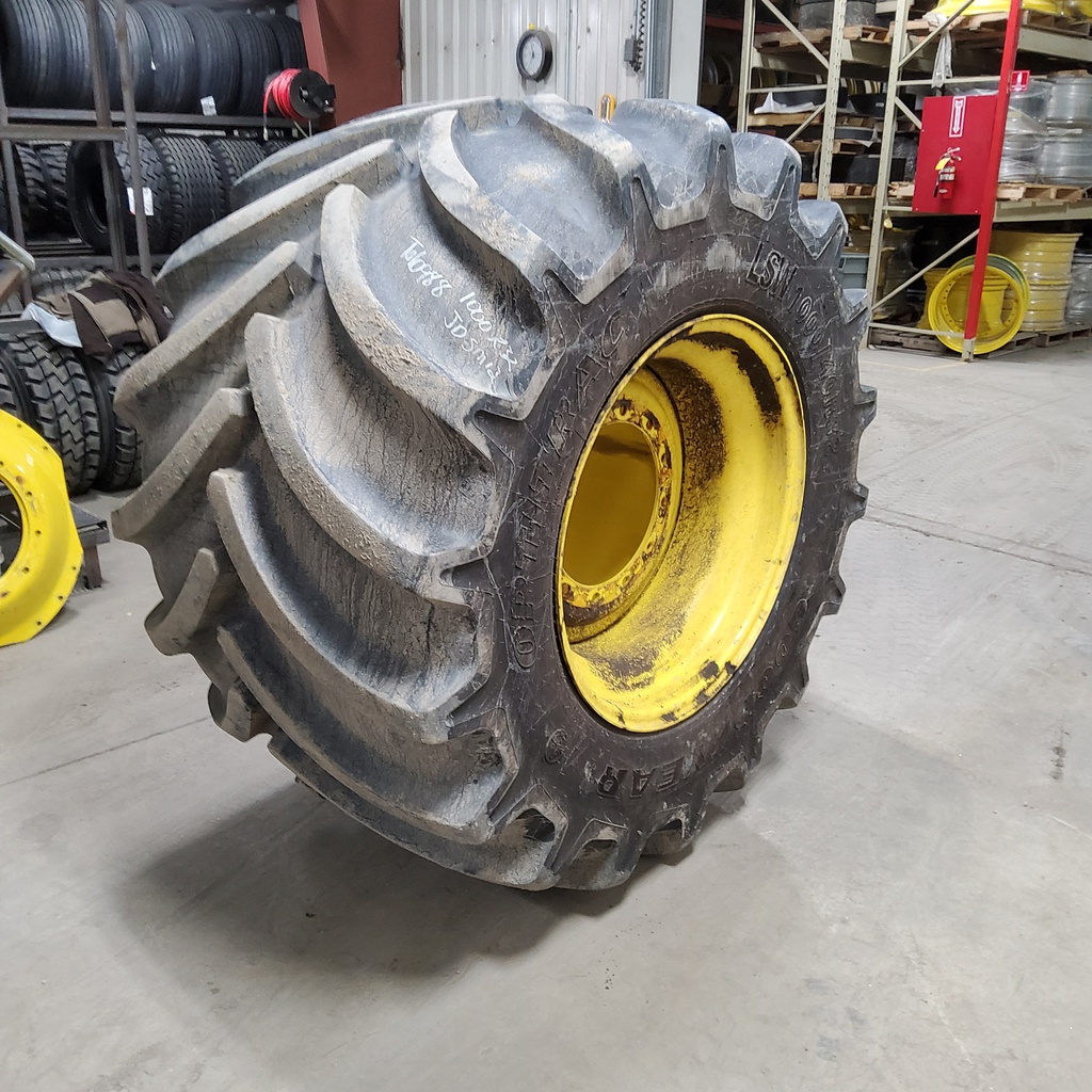 LSW 1000/40R32 Goodyear Farm Optitrac R-1W on John Deere Yellow 12-Hole Formed Plate 85%