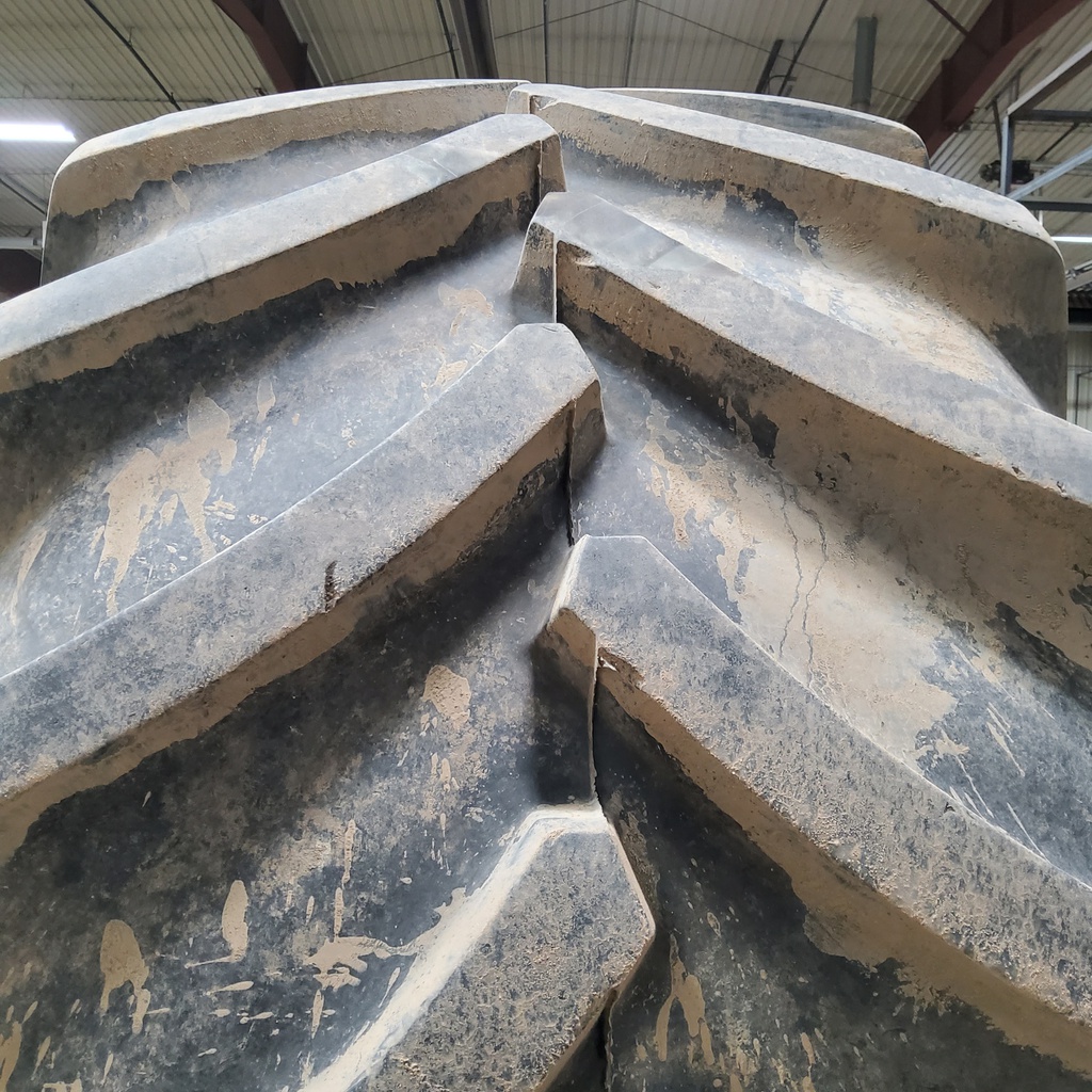 LSW 800/55R46 Goodyear Farm DT830 Optitrac R-1W on John Deere Yellow 10-Hole Formed Plate W/Weight Holes 95%