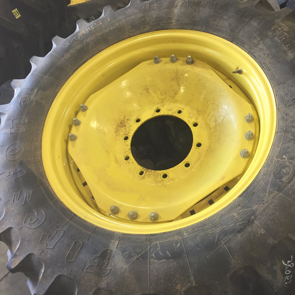 13"W x 34"D Waffle Wheel (Groups of 3 bolts) Rim with 10-Hole Center, John Deere Yellow