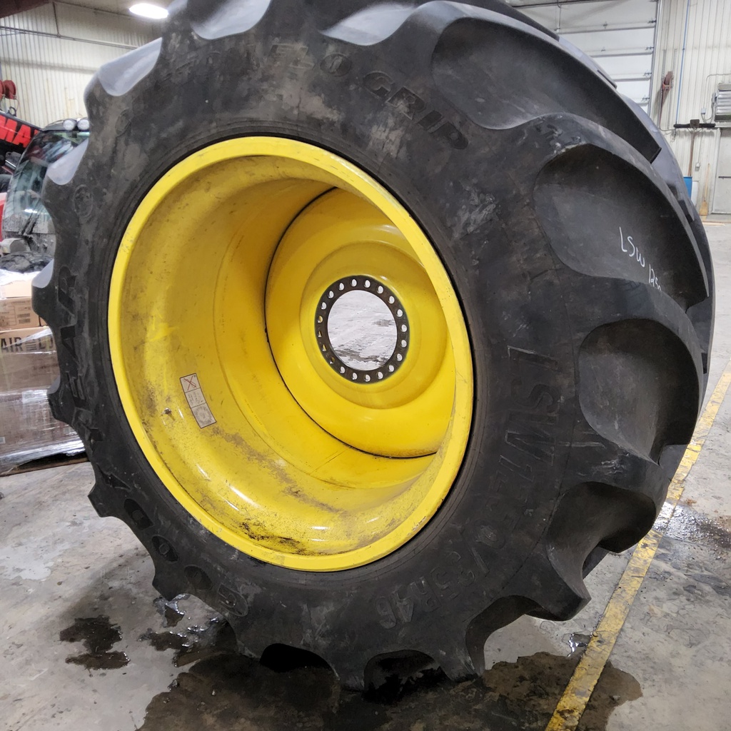 LSW 1250/35R46 Goodyear Farm Custom Flo Grip R-2 on John Deere Yellow 20-Hole Formed Plate 85%