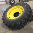 480/70R34 Firestone Radial 9000 R-1W on John Deere Yellow 12-Hole Waffle Wheel (Groups of 3 bolts) 80%