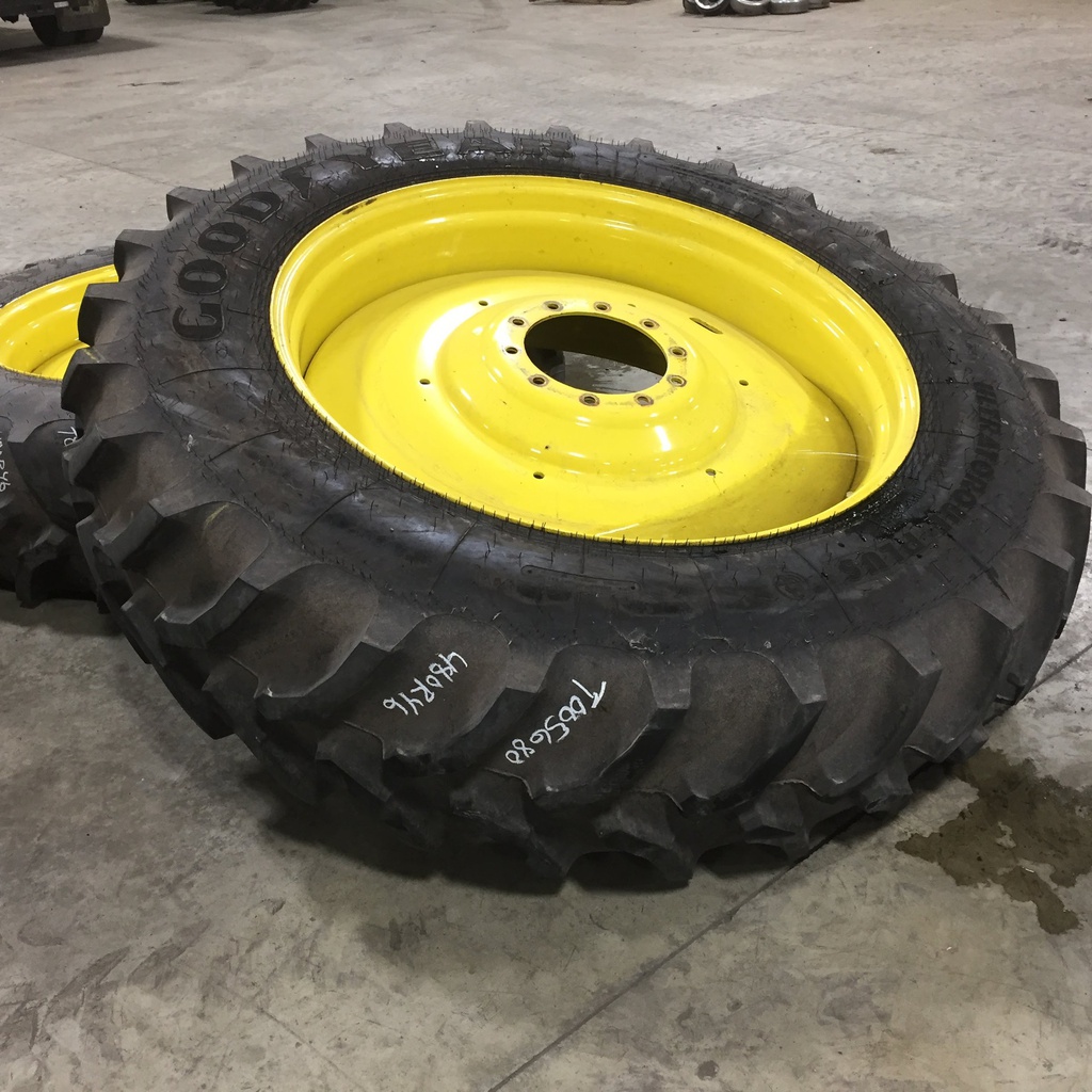 480/80R46 Goodyear Farm UltraTorque Plus Radial R-1 on John Deere Yellow 10-Hole Formed Plate W/Weight Holes 90%