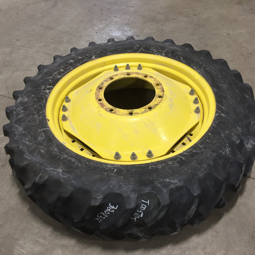 320/85R34 Goodyear Farm Dyna Torque Radial FWA R-1 on John Deere Yellow 10-Hole Waffle Wheel (Groups of 3 bolts) 65%