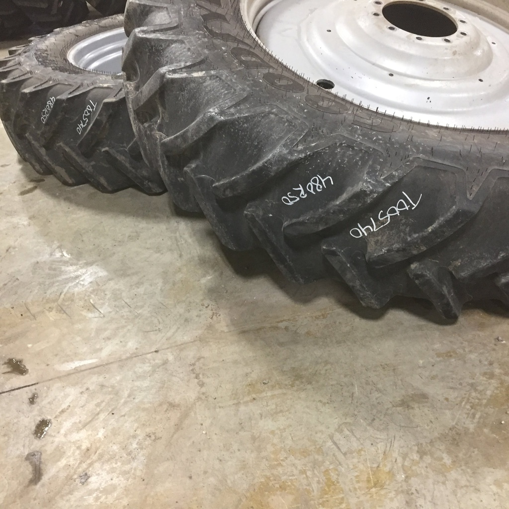 480/95R50 Goodyear Farm DT800 Optitrac R-1W on Case IH Silver Mist 10-Hole Formed Plate W/Weight Holes 90%