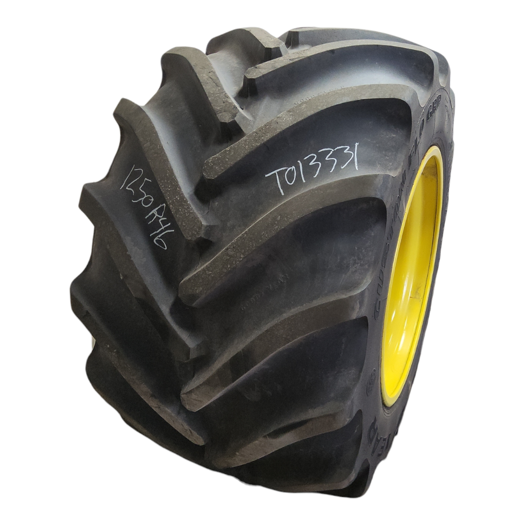 LSW 1250/35R46 Goodyear Farm Custom Flo Grip R-2 on John Deere Yellow 20-Hole Formed Plate 85%