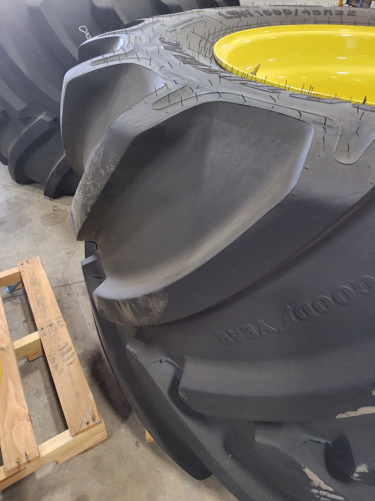 LSW 1000/45R32 Goodyear Farm Optitrac R-1W on John Deere Yellow 12-Hole Formed Plate