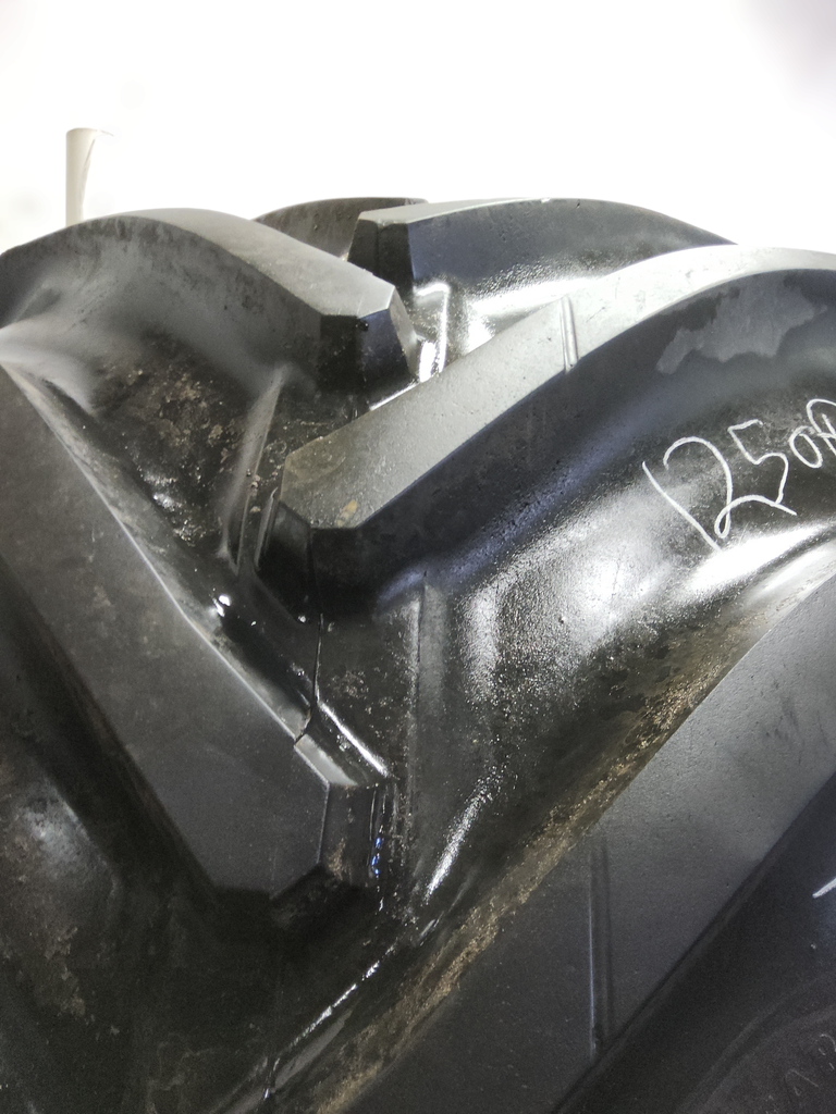 LSW 1250/35R46 Goodyear Farm Custom Flo Grip R-2 on John Deere Yellow 10-Hole Formed Plate W/Weight Holes 80%
