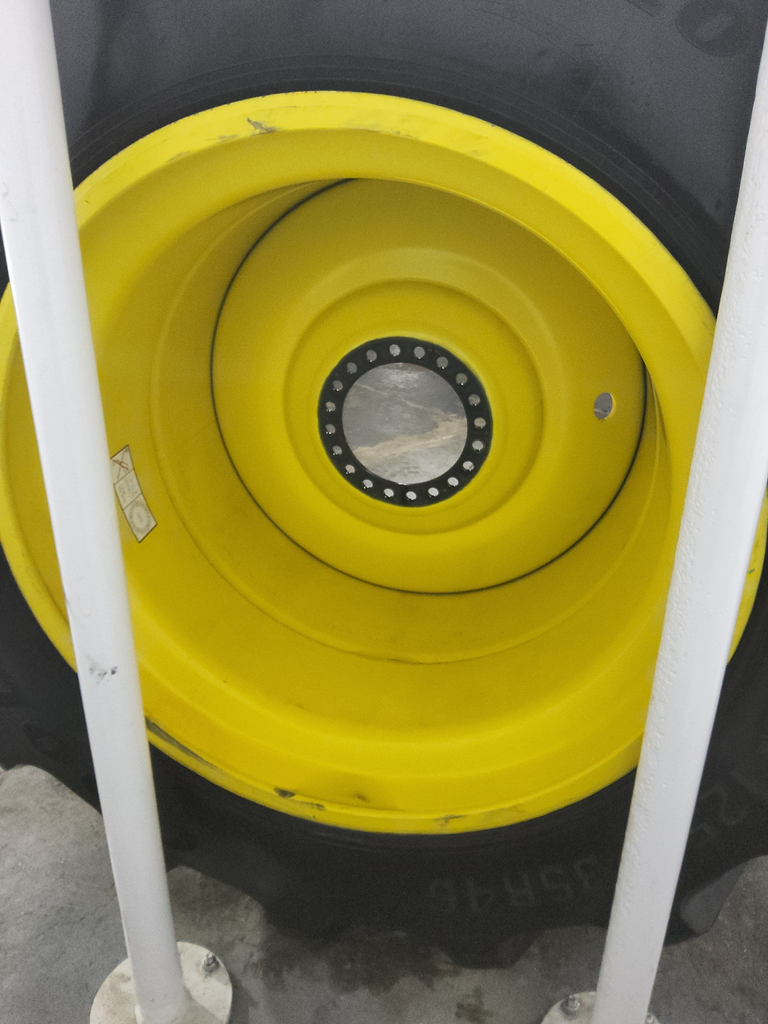 LSW 1250/35R46 Goodyear Farm Custom Flo Grip R-2 on John Deere Yellow 20-Hole Formed Plate 90%