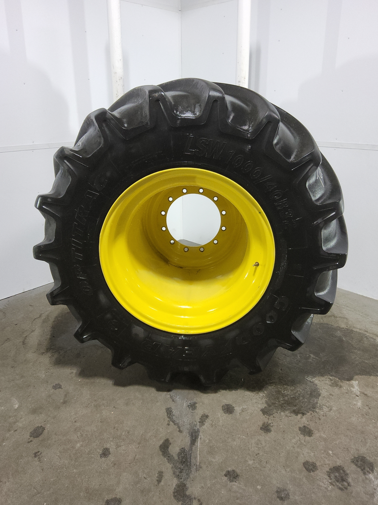 LSW 1000/40R32 Goodyear Farm Optitrac R-1W on John Deere Yellow 12-Hole Formed Plate 85%
