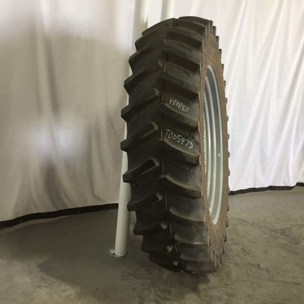 480/80R50 Firestone Radial Deep Tread 23 R-1W on Agco Corp Gray 10-Hole Formed Plate W/Weight Holes 85%
