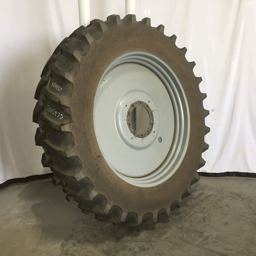 480/80R50 Firestone Radial Deep Tread 23 R-1W on Agco Corp Gray 10-Hole Formed Plate W/Weight Holes 85%