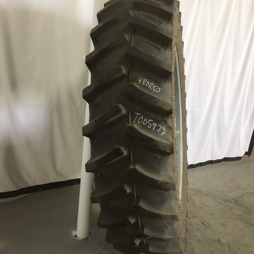 480/80R50 Firestone Radial Deep Tread 23 R-1W on Agco Corp Gray 10-Hole Formed Plate W/Weight Holes 85%