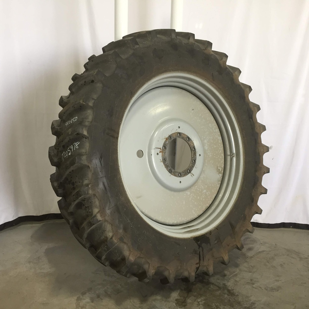 480/80R50 Firestone Radial Deep Tread 23 R-1W on Agco Corp Gray 10-Hole Formed Plate W/Weight Holes 85%