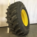650/85R38 Firestone Radial Deep Tread 23 R-1W on John Deere Yellow 10-Hole Dolly Dual 85%