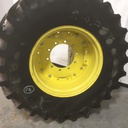 420/85R26 Firestone Radial All Traction FWD R-1 on John Deere Yellow 10-Hole Waffle Wheel (Groups of 2 bolts) 65%