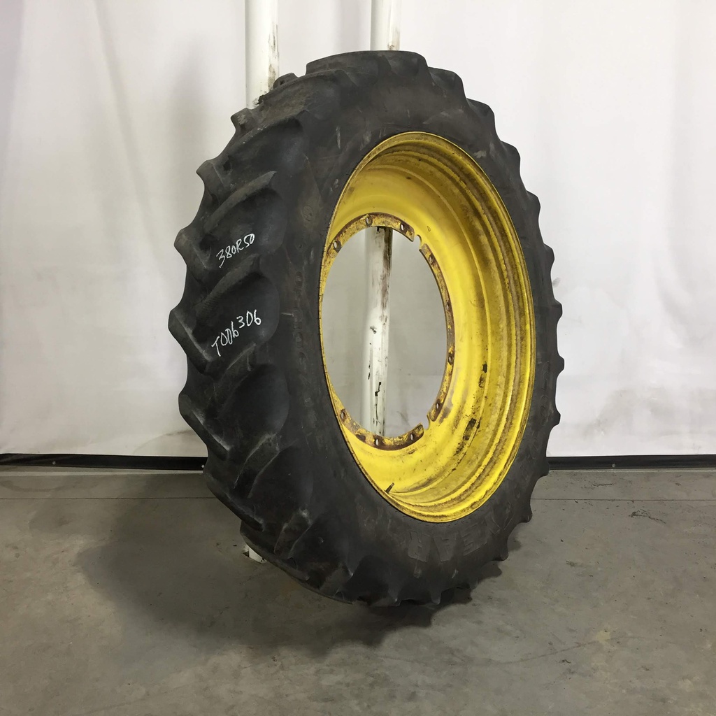 380/90R50 Goodyear Farm DT800 Optitrac R-1W on John Deere Yellow 12-Hole Stub Disc 50%
