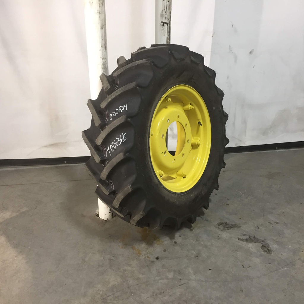 320/85R24 Mitas AC85 Radial R-1W on John Deere Yellow 8-Hole Rim with Clamp/Loop Style 90%