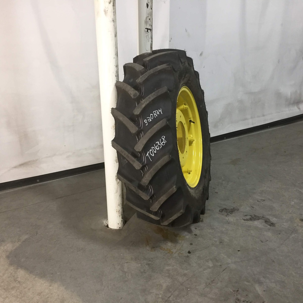320/85R24 Mitas AC85 Radial R-1W on John Deere Yellow 8-Hole Rim with Clamp/Loop Style 90%