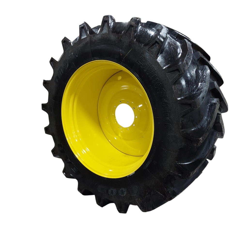 LSW 1100/45R46 Goodyear Farm Optitrac R-1W on John Deere Yellow 10-Hole Formed Plate