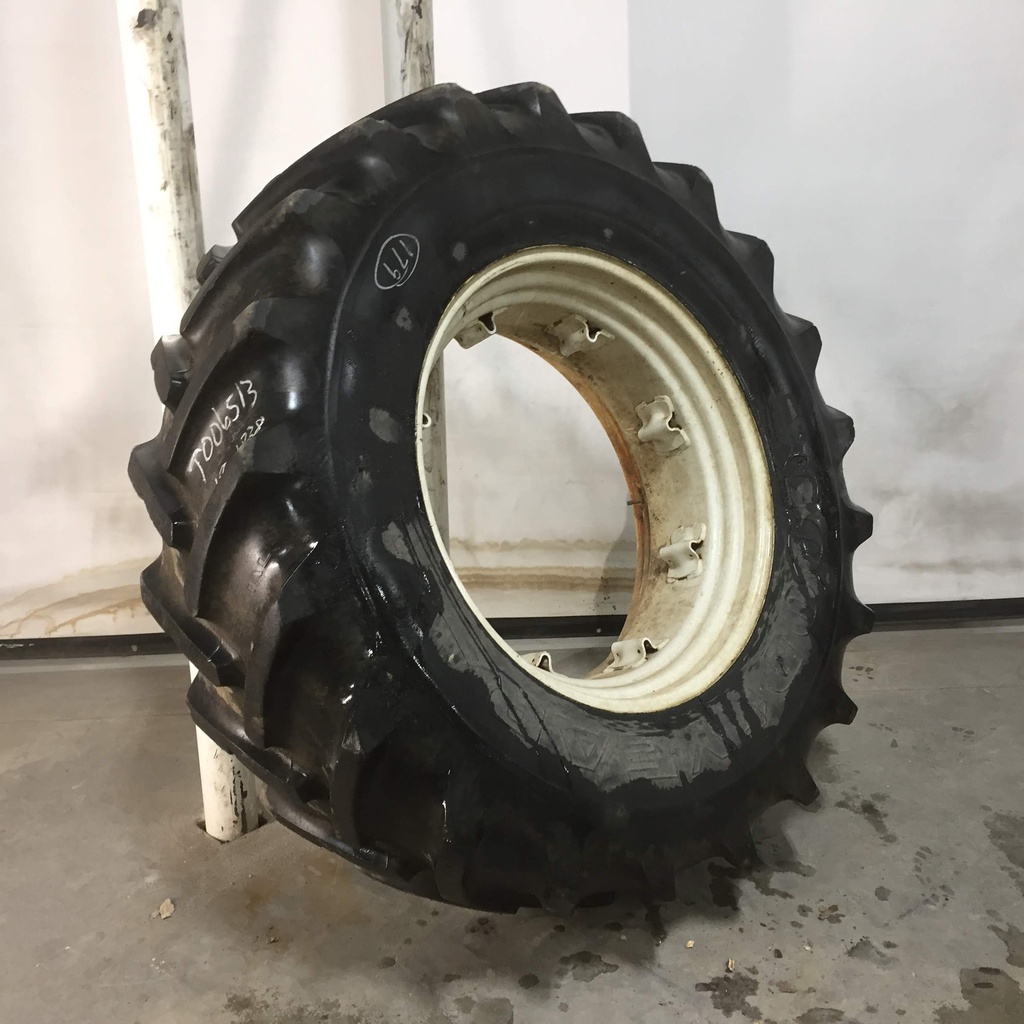 18.4/R34 Goodyear Farm Super Traction Radial R-1W on New Holland White 8-Hole Rim with Clamp/Loop Style 60%