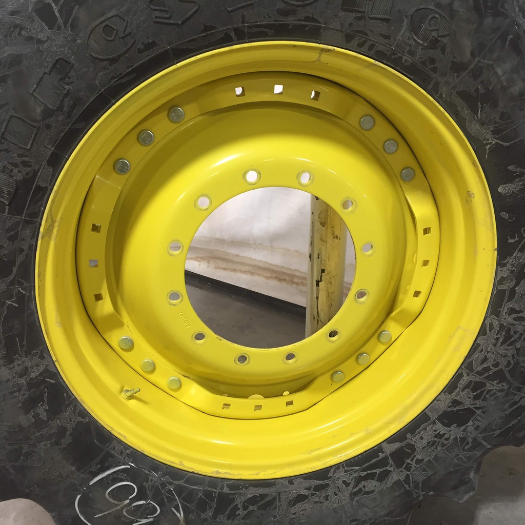 480/70R34 Firestone Radial 9000 R-1W on John Deere Yellow 12-Hole Waffle Wheel (Groups of 3 bolts) 90%