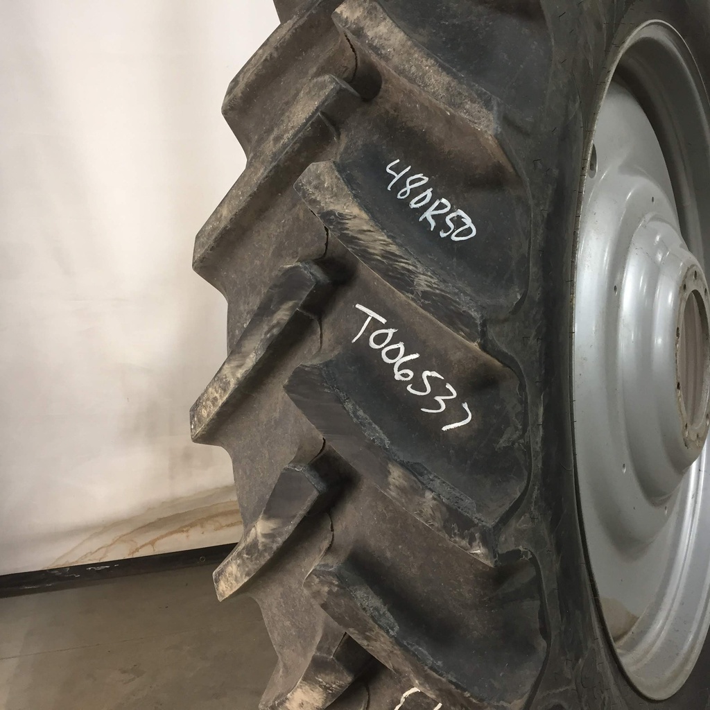 480/80R50 Mitas AC85 Radial R-1W on Case IH Silver Mist 10-Hole Formed Plate W/Weight Holes 80%