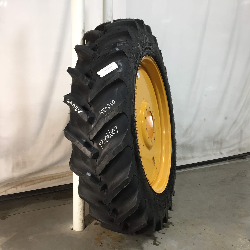 480/80R50 Goodyear Farm DT800 Super Traction R-1W on Agco Corp Gray 10-Hole Formed Plate W/Weight Holes 99%