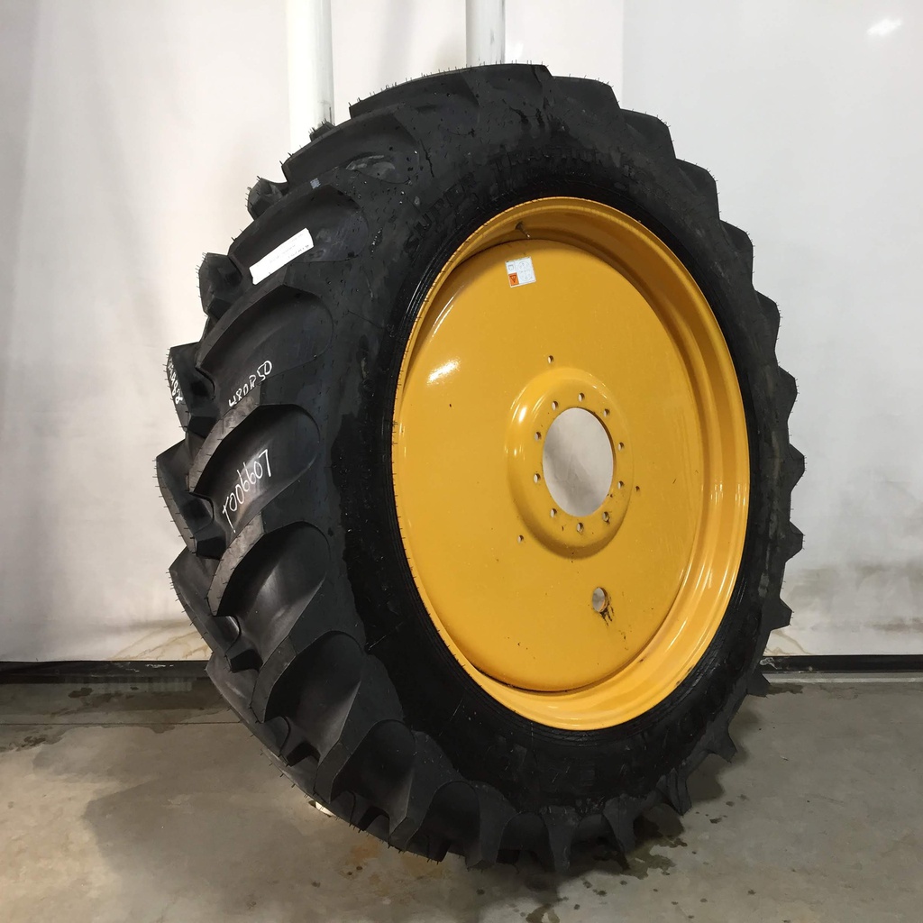 480/80R50 Goodyear Farm DT800 Super Traction R-1W on Agco Corp Gray 10-Hole Formed Plate W/Weight Holes 99%