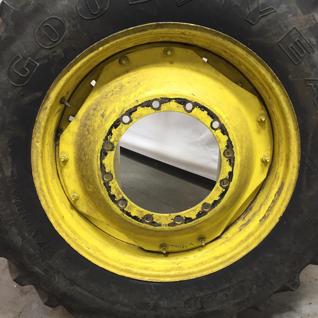 380/85R34 Goodyear Farm Dyna Torque Radial R-1 on John Deere Yellow 12-Hole Waffle Wheel (Groups of 2 bolts) 60%