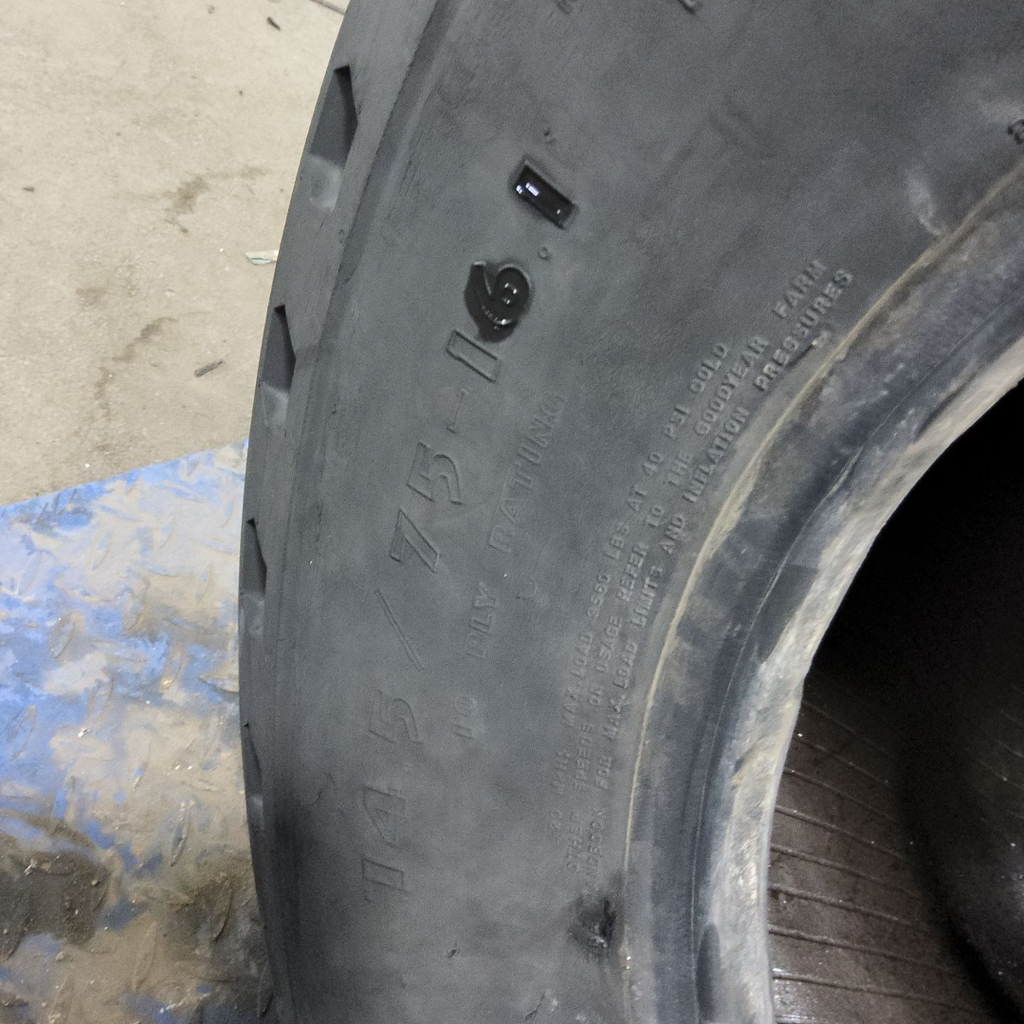 14.5/75-16.1 Goodyear Farm Laborer SL F-3 E (10 Ply), 99%