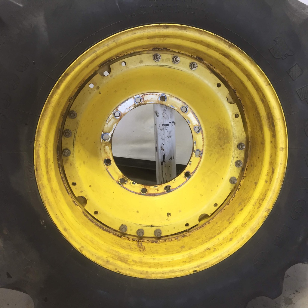 480/70R34 Firestone Radial 9000 R-1W on John Deere Yellow 12-Hole Waffle Wheel (Groups of 3 bolts) 75%