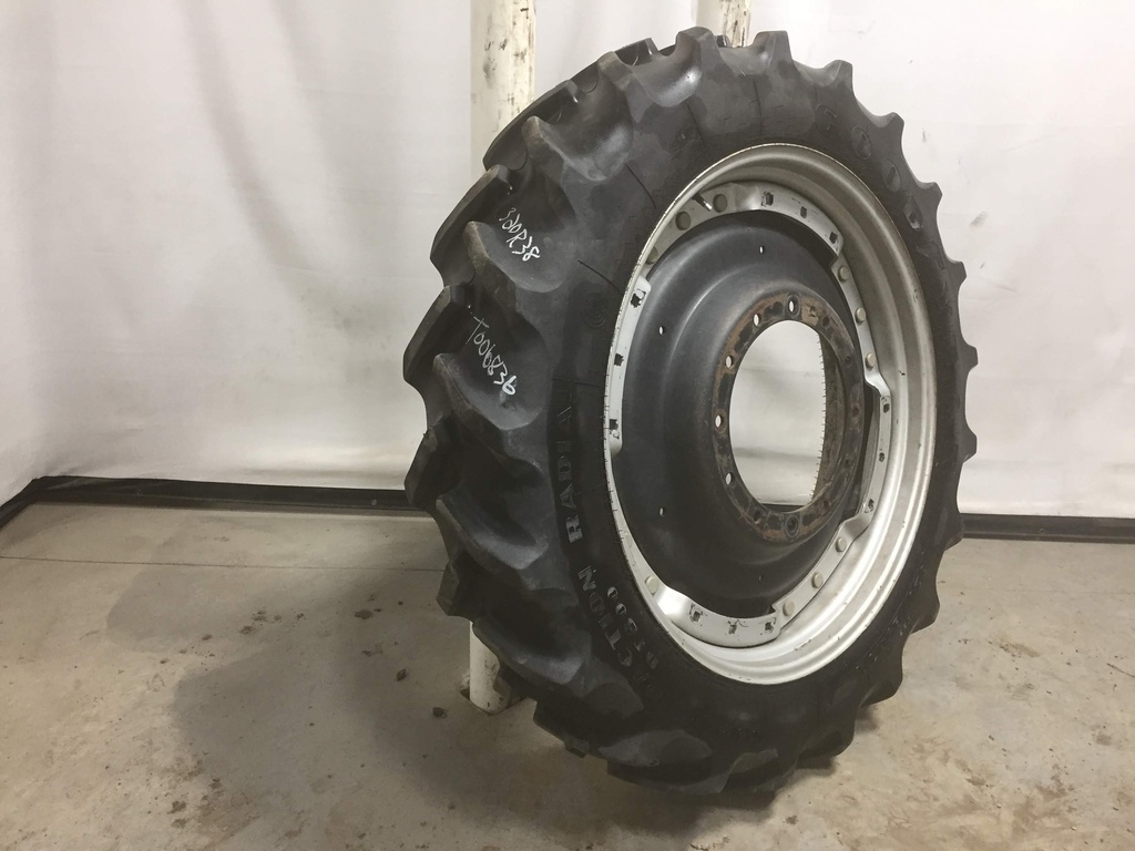 320/85R38 Goodyear Farm DT800 Super Traction R-1W on Case IH Silver Mist/Black 12-Hole Waffle Wheel (Groups of 3 bolts) 75%