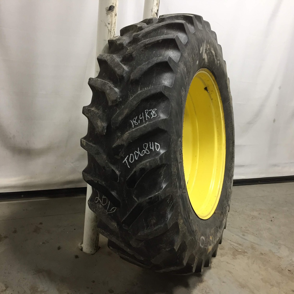 480/80R38 Goodyear Farm Dyna Torque Radial R-1 on John Deere Yellow 10-Hole Formed Plate W/Weight Holes 45%