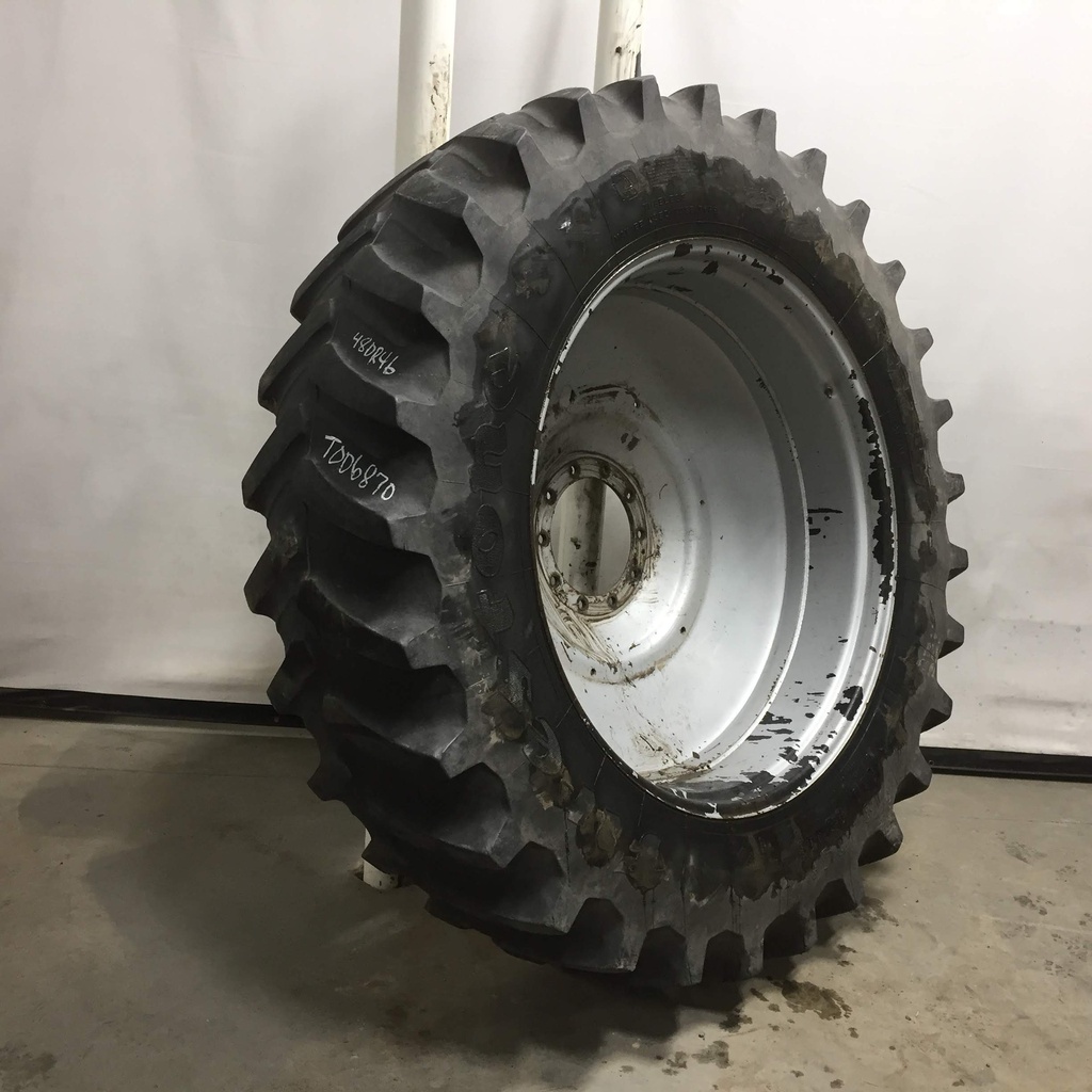 480/80R46 Firestone Radial Deep Tread 23 R-1W on Case IH Silver Mist 10-Hole Formed Plate W/Weight Holes 35%