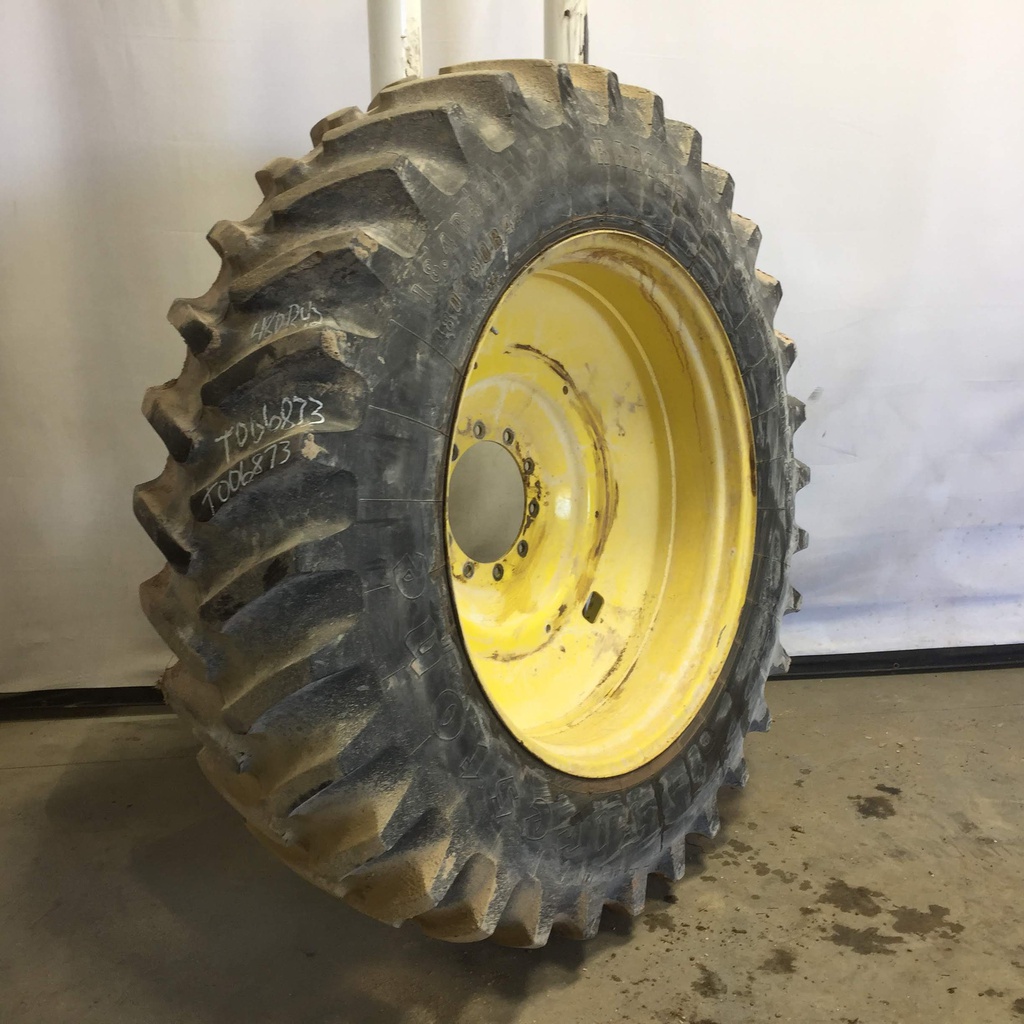480/80R42 Firestone Radial All Traction 23 R-1 on John Deere Yellow 10-Hole Formed Plate W/Weight Holes 70%