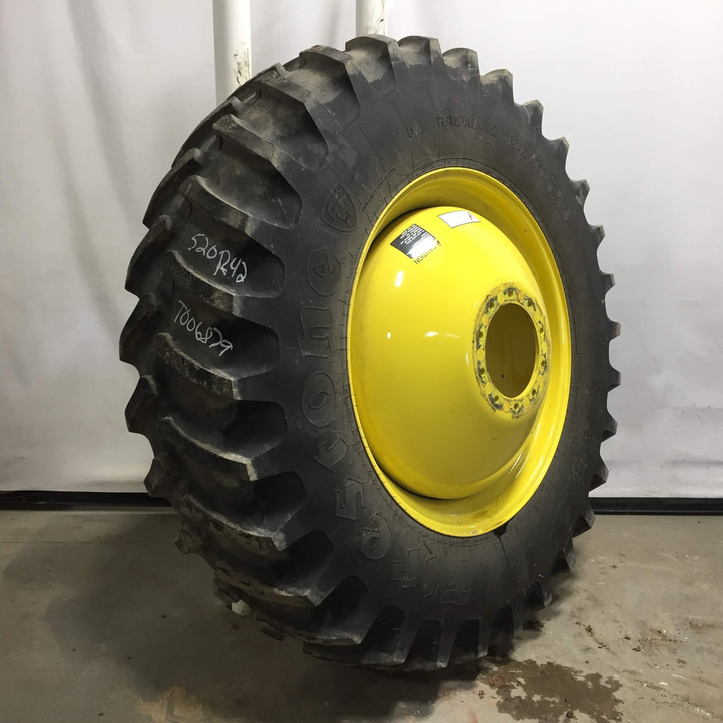 520/85R42 Firestone Radial All Traction 23 R-1 on John Deere Yellow 10-Hole Dolly Dual 95%