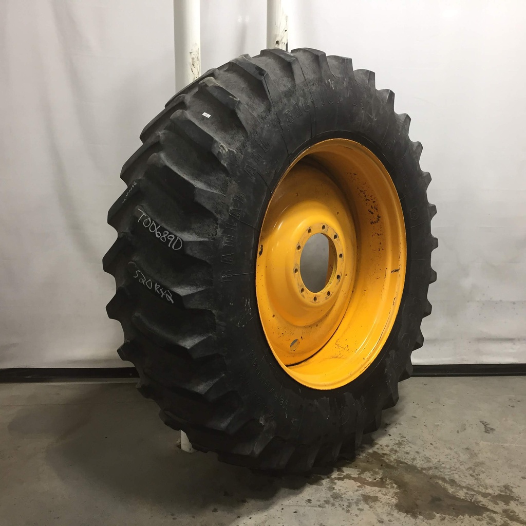 520/85R42 Firestone Radial All Traction 23 R-1 on Hagie Orange 10-Hole Formed Plate Sprayer 55%