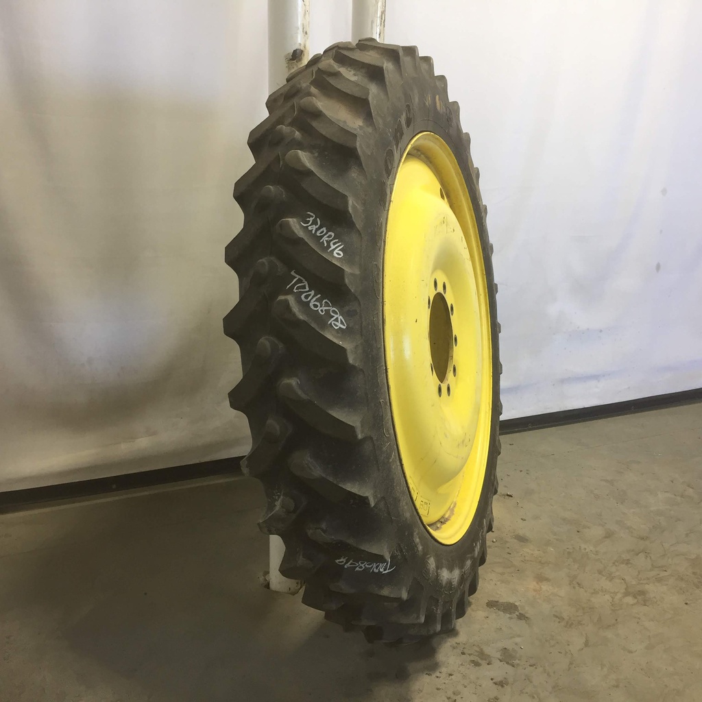 320/90R46 Firestone Radial 9000 R-1W on John Deere Yellow 10-Hole Bubble Disc 55%