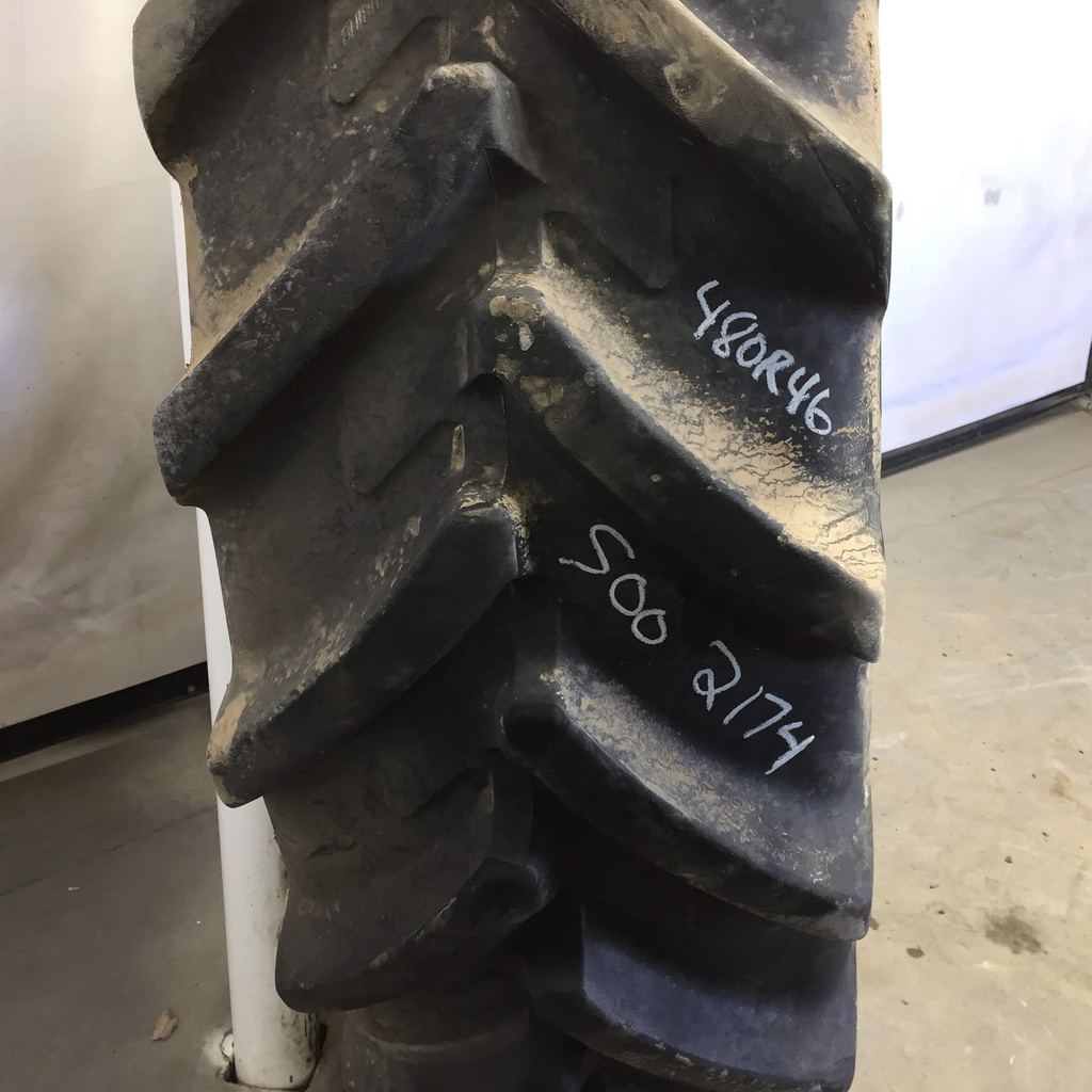 480/80R46 Michelin AgriBib R-1W on John Deere Yellow 10-Hole Formed Plate W/Weight Holes 75%