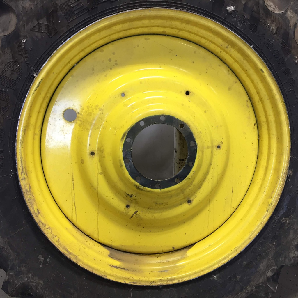 480/80R50 Goodyear Farm DT800 Super Traction R-1W on John Deere Yellow 10-Hole Formed Plate W/Weight Holes 99%