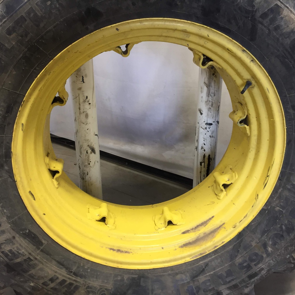 540/65R34 Michelin Multibib R-1W on John Deere Yellow 8-Hole Rim with Clamp/Loop Style 90%