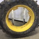 18.4/-38 Firestone Super All Traction II 23 R-1 on John Deere Yellow 8-Hole Rim with Clamp/U-Clamp (groups of 2 bolts) 75%
