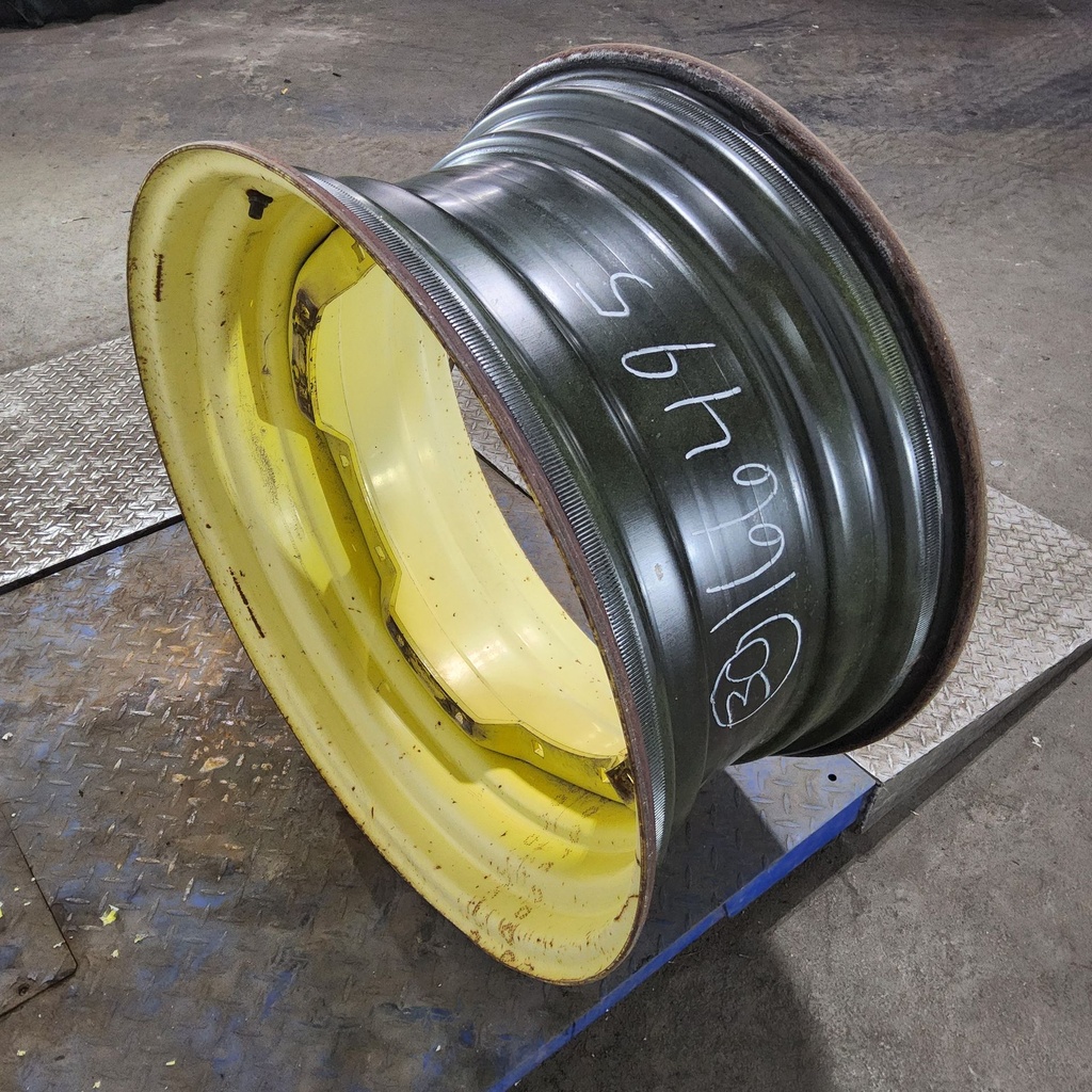 15"W x 30"D, John Deere Yellow 12-Hole Waffle Wheel (Groups of 2 Bolts) , 7.88" Offset
